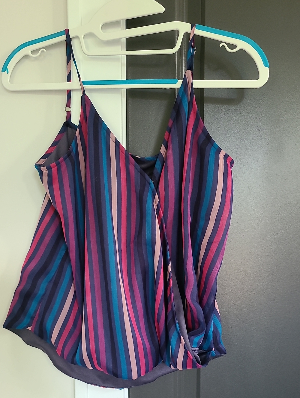 free press Multicolor Striped Satin Cami in Pink and Blue
